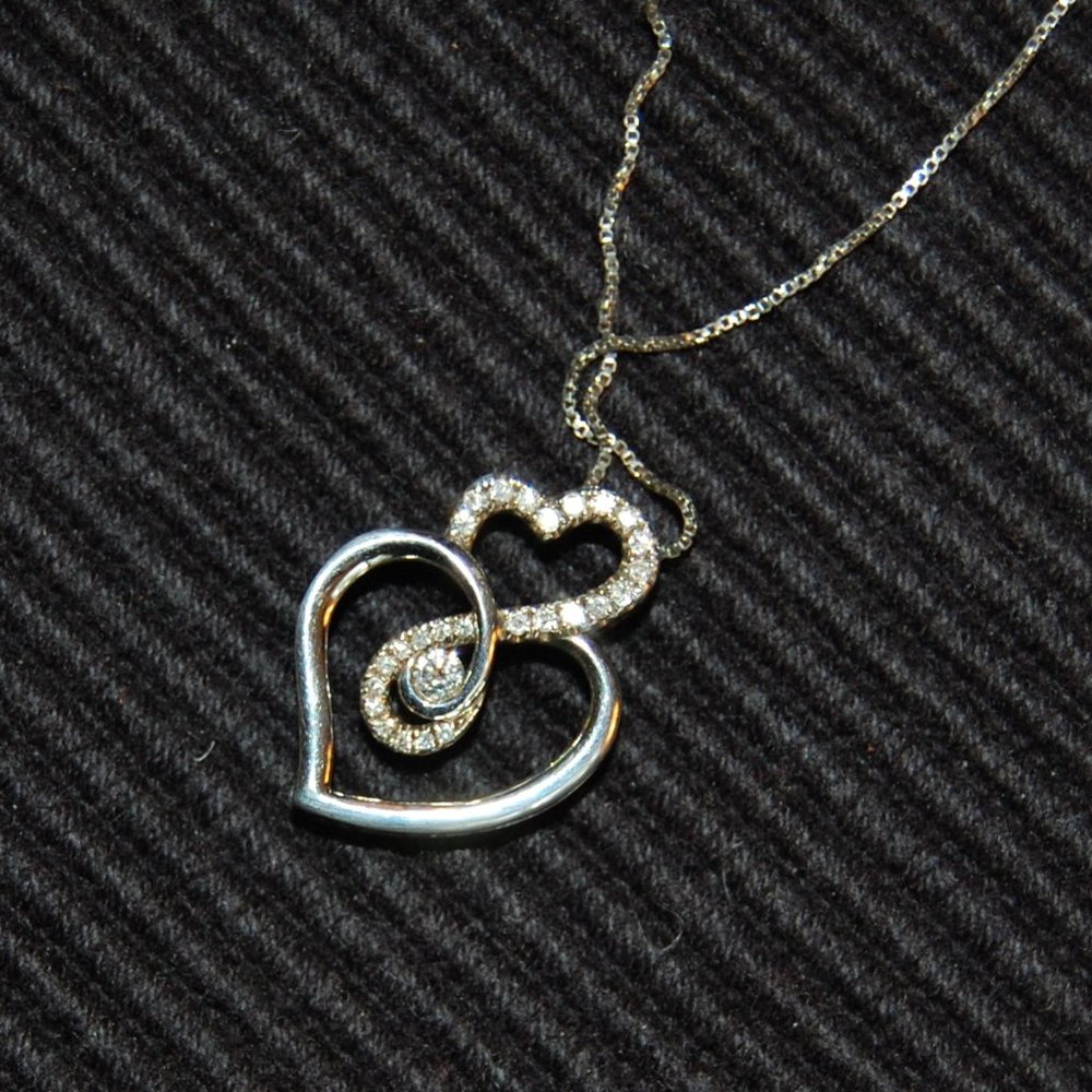 925 Silver Double Heart With Small Diamonds 3/4" by 1/2" Double Heart